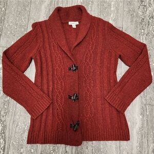 🇬🇪🔹️Coldwater Creek Rusty Red Cable Knit Cardigan Sweater Medium